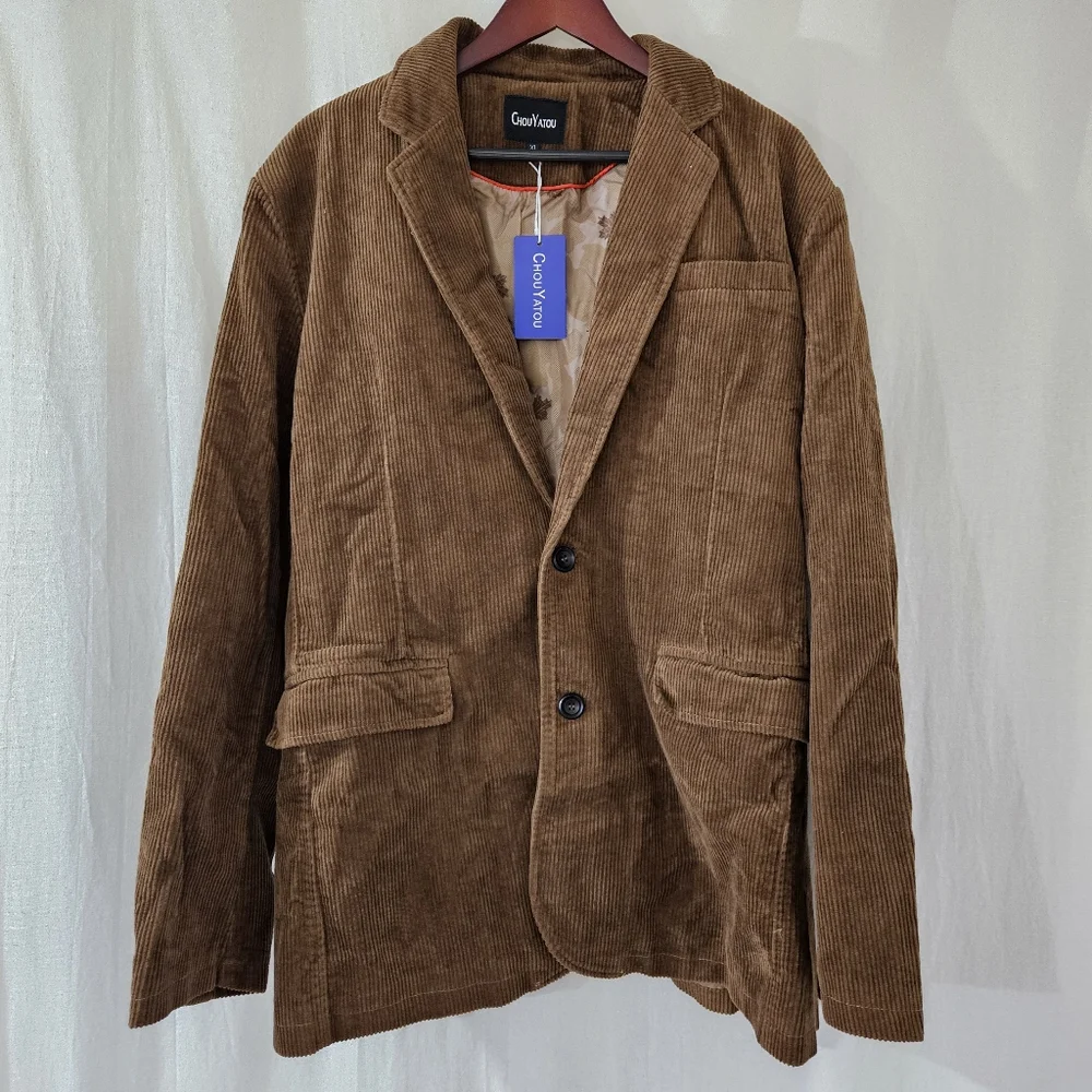 Chouyatou Vintage Casual Blazer Jacket in Brown Corduroy Men's Size XL